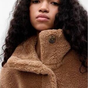 GAP Tan Teddy Jacket Plush Fleece High Collar